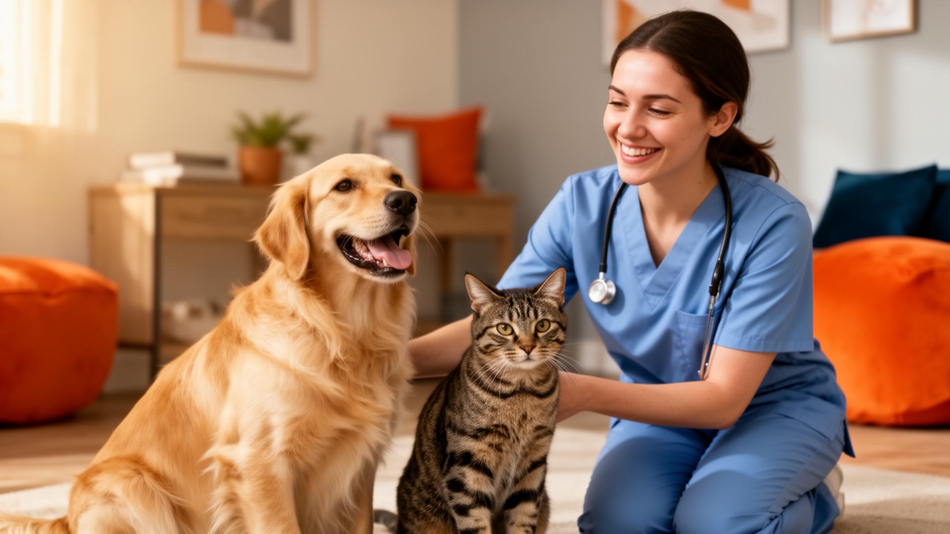 Veterinária cuidando de pets