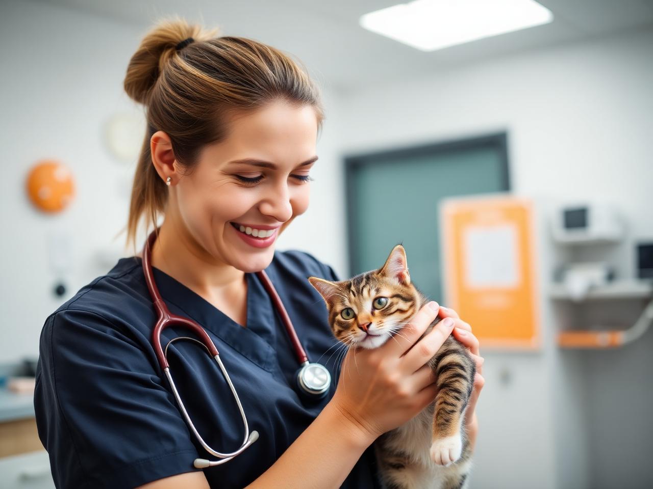 Veterinária atendendo um gato