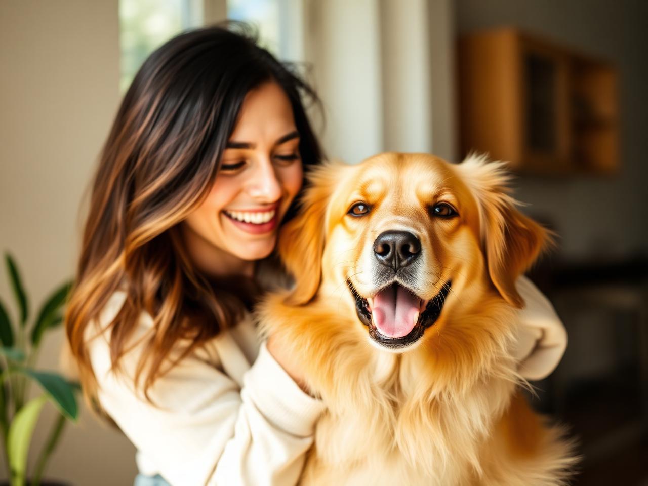 Tutora abraçando seu cachorro